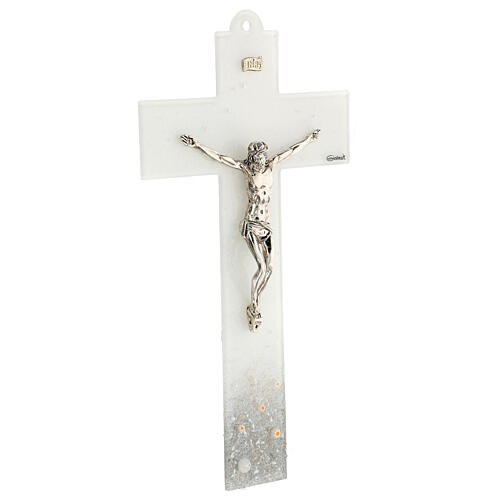 White crucifix with silver tinge, Murano glass, 13.5x7 in 3