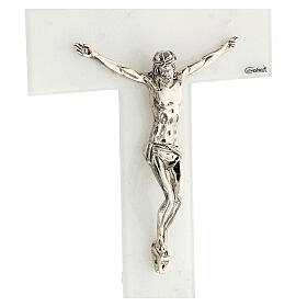 Crucifixo vidro Murano branco base prateada 34x18,3 cm