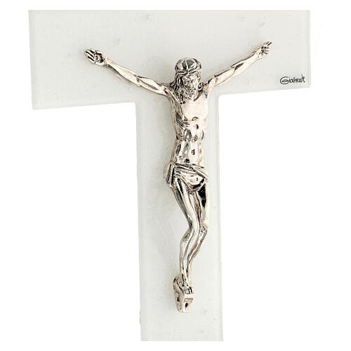 Crucifixo vidro Murano branco base prateada 34x18,3 cm 2