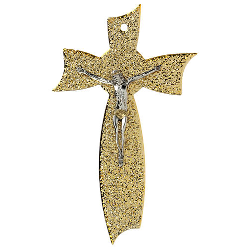 Crucifix, golden bow, Murano glass, 6x4 in 1