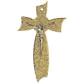 Crucifijo vidrio Murano moño oro 15x10 cm