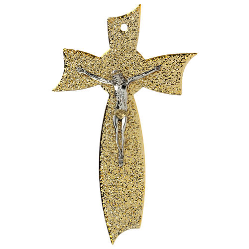 Crocifisso vetro Murano fiocco oro 35x20 cm 1