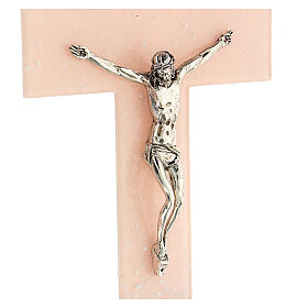 Crucifixo vidro Murano cor-de-rosa base prateada 23x13,9 cm