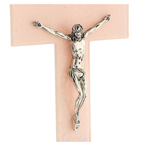 Crucifixo vidro Murano cor-de-rosa base prateada 23x13,9 cm 2