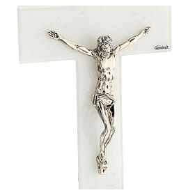 Crucifixo vidro Murano branco base prateada 23x13,9 cm