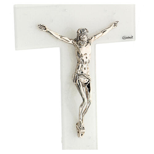 Crucifixo vidro Murano branco base prateada 23x13,9 cm 2