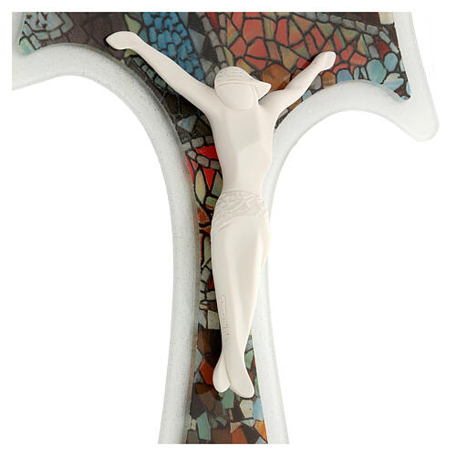 Mattiolo tau crucifix with mosaic pattern, Murano glass, 13.5x10 in 2
