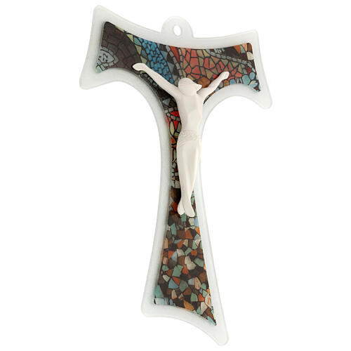 Crucifix tau mosaïque Mattiolo verre de Murano 35x25 cm 3