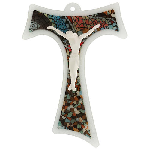 Crocifisso vetro Murano Tau S. Francesco 35x25 cm 1