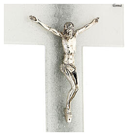White crucifix with silver shading line, Murano glass, 6x4 in