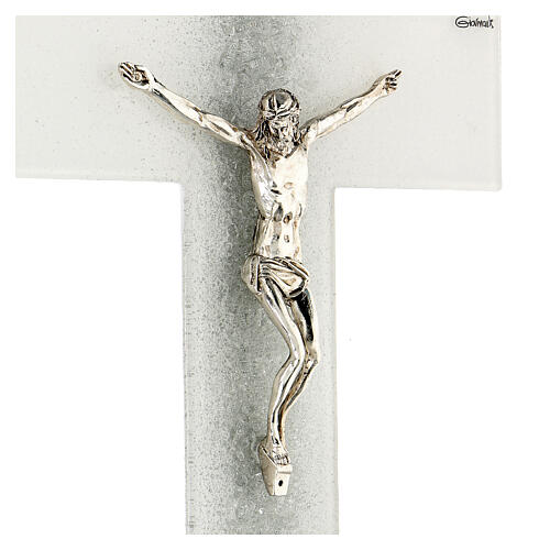 White crucifix with silver shading line, Murano glass, 6x4 in 2