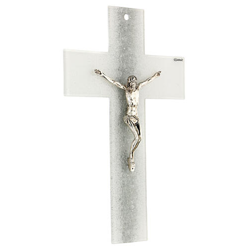 White crucifix with silver shading line, Murano glass, 6x4 in 3