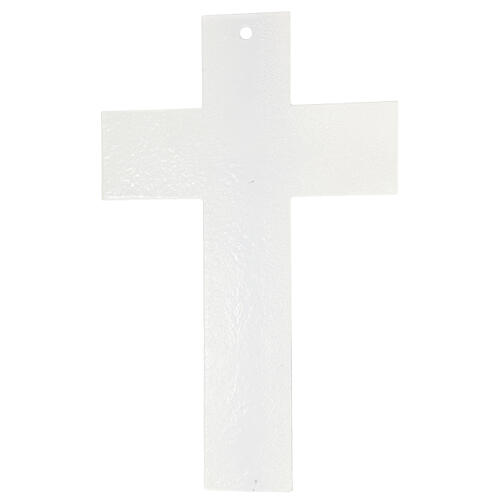 White crucifix with silver shading line, Murano glass, 6x4 in 4