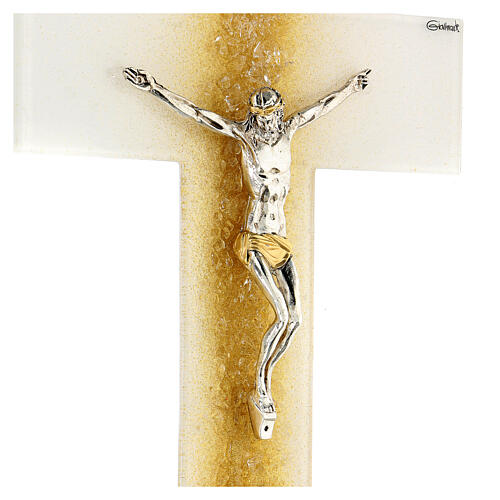 White crucifix with golden shading line, Murano glass, 10x6.5 in 2