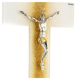 Crucifijo vidrio Murano blanco y oro 25x15 cm