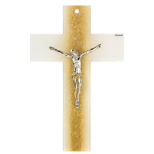 Crucifijo vidrio Murano blanco y oro 25x15 cm 1