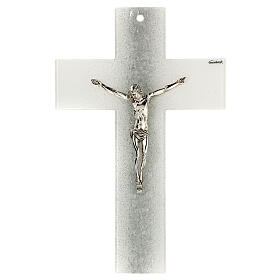 White crucifix with silver shading line, Murano glass, 10x6.5 in
