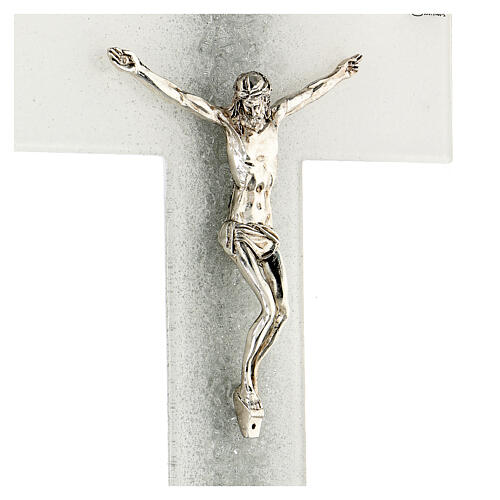 Crucifix verre de Murano blanc dégradé argenté 25x15 cm 2