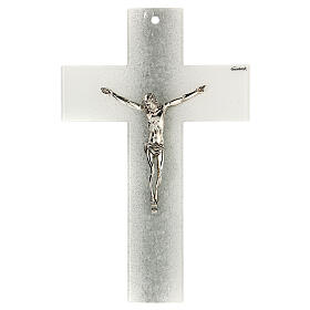 Crucifixo vidro de Murano decoração prateada 25x15 cm