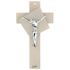 Crucifixo vidro de Murano Luz do Luar cor pérola, 15x10 cm