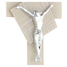 Crucifixo vidro de Murano Luz do Luar cor pérola, 15x10 cm