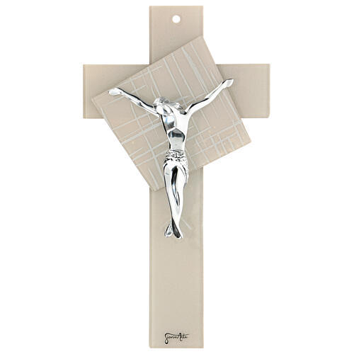 Crucifixo vidro de Murano Luz do Luar cor pérola, 15x10 cm 1