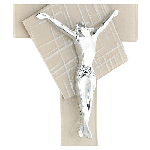 Crucifixo vidro de Murano Luz do Luar cor pérola, 15x10 cm 2