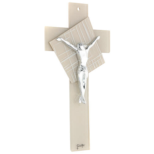 Crucifixo vidro de Murano Luz do Luar cor pérola, 15x10 cm 3