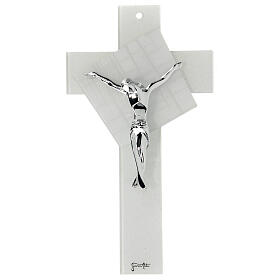 Moonlight white crucifix, Murano glass, 10x5.5 in