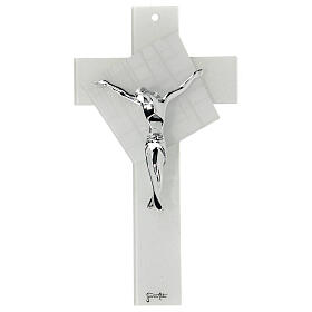 Crucifix moderne verre de Murano blanc 25x15 cm