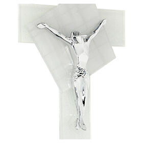 Crucifix moderne verre de Murano blanc 25x15 cm