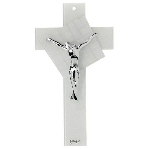 Crucifix moderne verre de Murano blanc 25x15 cm 1