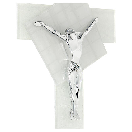 Crucifix moderne verre de Murano blanc 25x15 cm 2