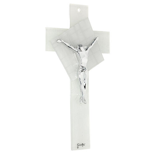 Crucifix moderne verre de Murano blanc 25x15 cm 3