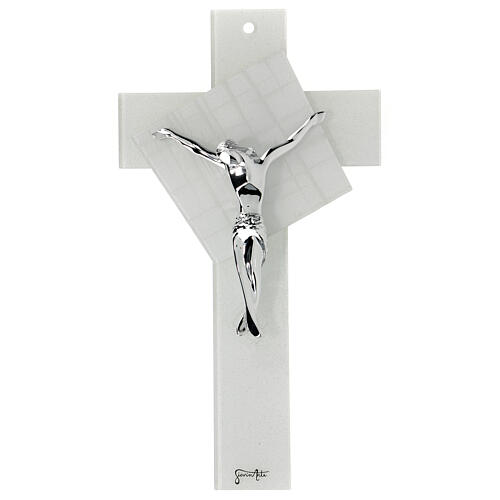 Crucifix moderne verre de Murano blanc 35x20 cm 1