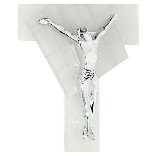 Crucifix moderne verre de Murano blanc 35x20 cm 2