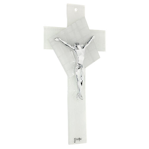 Crucifix moderne verre de Murano blanc 35x20 cm 3