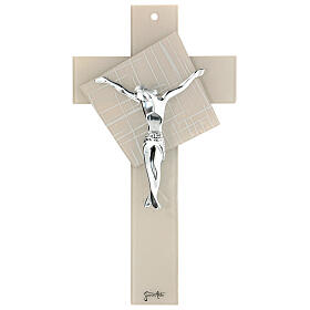 Moonlight dove grey crucifix, Murano glass, 13.5x7 in