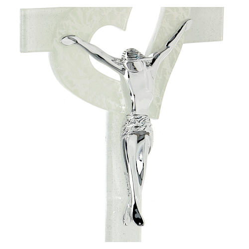 Kruzifix, Muranoglas, Weiß, Herz, 15x10 cm 2