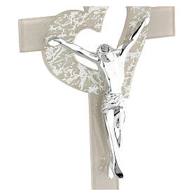 Dove grey Heart crucifix, Murano glass, 6x3.5 in