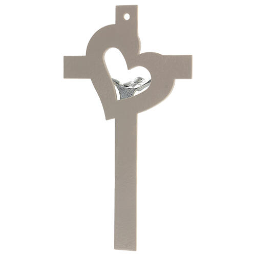 Crucifix verre de Murano coeur ajouré taupe 15x10 cm 4