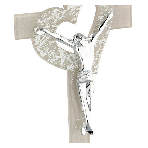 Crucifixo vidro de Murano coração cor pérola, 15x10 cm 2