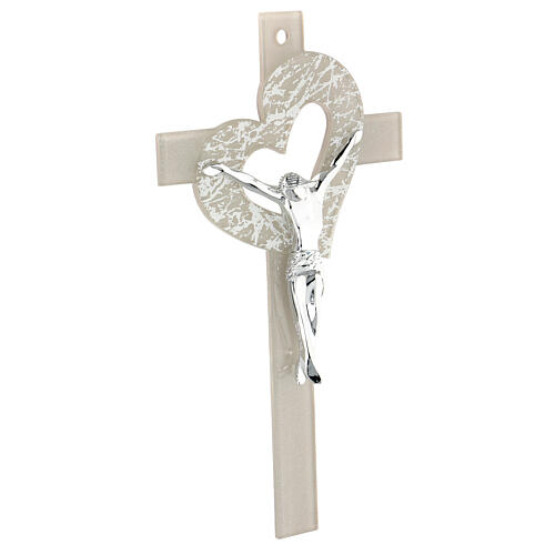 Crucifixo vidro de Murano coração cor pérola, 15x10 cm 3