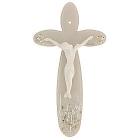 Flower-shaped stylised crucifix, taupe Murano glass, 10x5.5 in