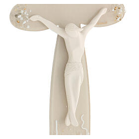 Flower-shaped stylised crucifix, taupe Murano glass, 10x5.5 in