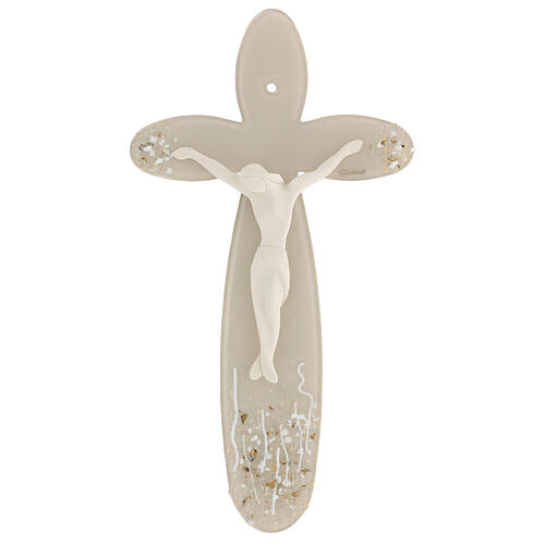 Flower-shaped stylised crucifix, taupe Murano glass, 10x5.5 in 1
