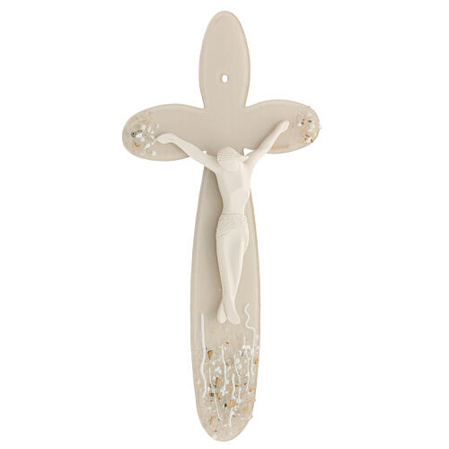 Flower-shaped stylised crucifix, taupe Murano glass, 10x5.5 in 3
