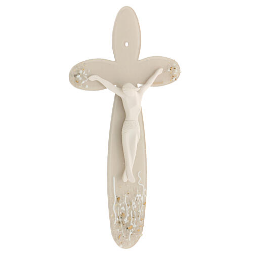 Crucifix verre de Murano fleur couleur taupe 25x15 cm 3