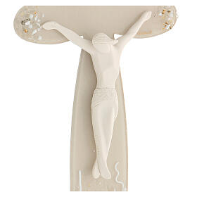 Crucifixo vidro de Murano Flor cor pérola, 25x15 cm