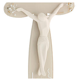 Flower-shaped stylised crucifix, taupe Murano glass, 13.5x7 in